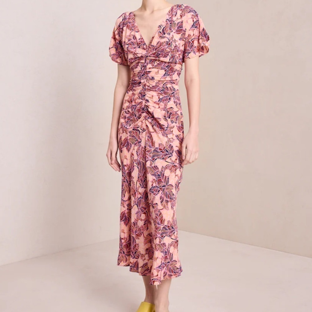 A.L.C. Elodia Floral Midi Dress in Pink and Purple grapefruit/sedona size 2